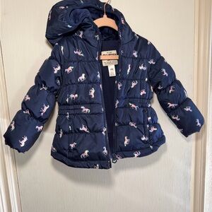 OshKosh B'gosh Navy Unicorn Puffer Jacket Toddler Size 24 months